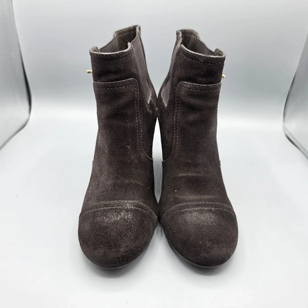 Tory Burch Deanna Booties‎ Womens 10.5 Brown Suede Distressed Wedge Buckles